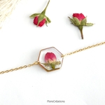 bracelet chainette inox doré fleur séchée rose hexagone3
