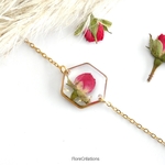 bracelet chainette inox doré fleur séchée rose hexagone2