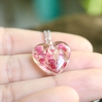 collier chaine acier inox pendentif fleur séchée coeur bruyère rose4