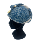 turban bain eponge bambou artisanal seche cheveux écru fleur bleu