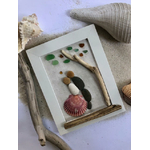 cadre amoureux coquillages galets artisanal bois
