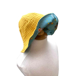 BOB66 1-6m chapeau bob réversible coton jaune robot-2
