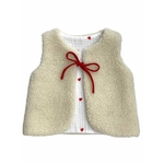 gilet enfant écru beige coeur rouge blanc