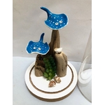 cloche deco poissons raies bleues blanc bois flotté