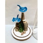 cloche deco poissons raies bleues blanc bois flotté