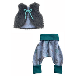 ensemble gilet et pantalon saouel pissenlits bleus laine mouoton gris