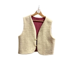 gilet laine pyrénées ecru bois de rose bouton