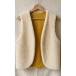 gilet réversible laine pyrénées ecru jaune moutarde pois or