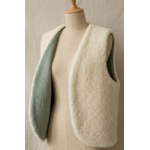 gilet laine ecru double gaze vert sauge