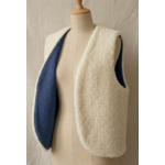 gilet laine ecru double gaze bleu indigo