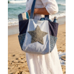 sac cabas bleu etoile gris porté