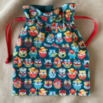 sac maillo coton intérieur enduit chouettes bleu