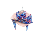 chale foulard grand triangle bleu rose fleuri gaze coton viscose