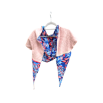 chale foulard grand triangle bleu rose fleuri gaze coton viscose (2)