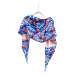 chale foulard grand triangle bleu rose fleuri gaze coton viscose (3)