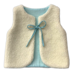 gilet laine pyrénées écru enfant gaze coton artisanal réversible  vert eau
