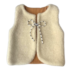gilet laine pyrénées écru enfant gaze coton artisanal réversible  camel