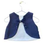 gilet bambou gaze coton brodé écru bleu marine bebe