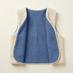 gilet laine ecrue gaze coton bleu barbeau