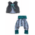 ensemble gilet et pantalon saouel pissenlits bleus laine mouoton gris