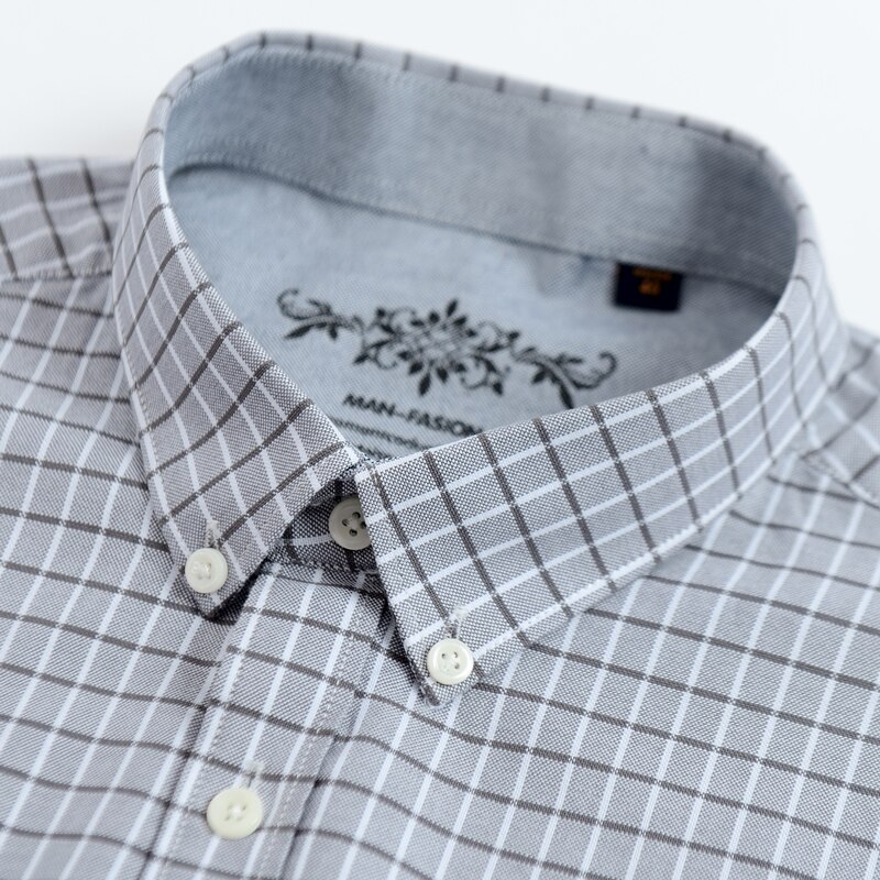 Chemise-Oxford-carreaux-et-boutons-pour-hommes-blouse-vichy-d-contract-e-avec-une-poche-simple