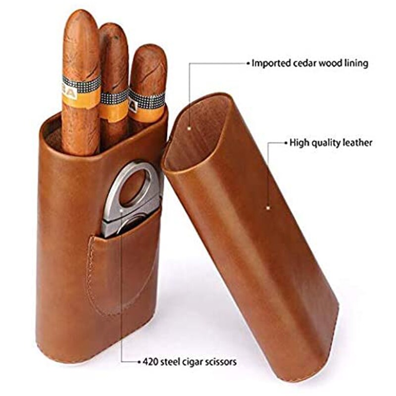 Bo-te-cigares-Portable-3-doigts-haute-qualit-tui-en-cuir-marron-avec-coupe-cigare