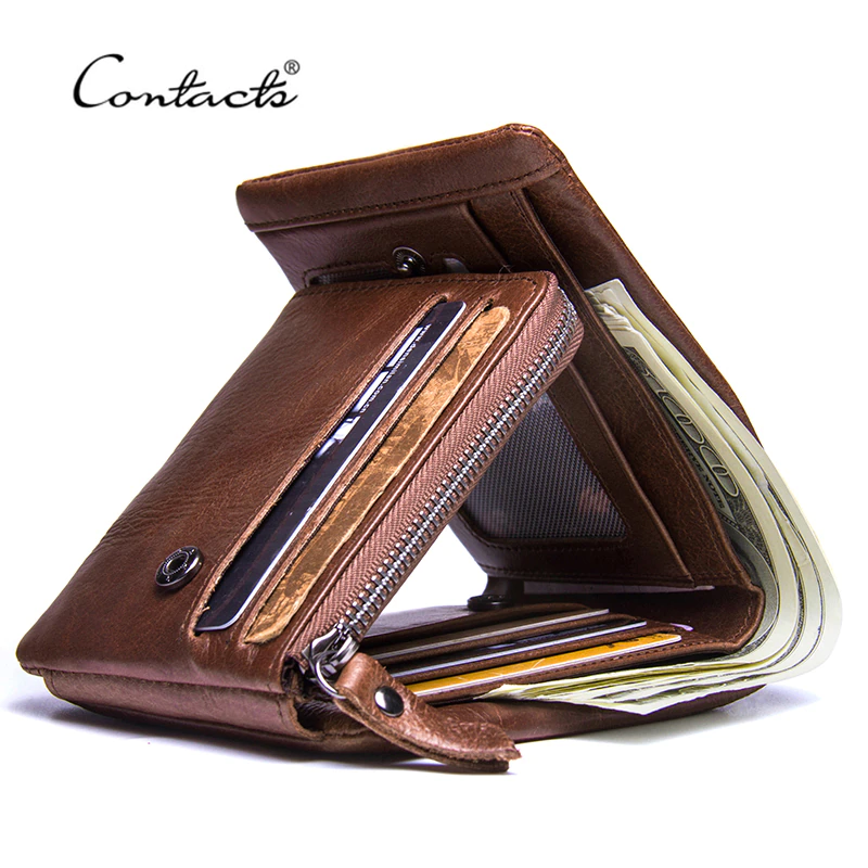 CONTACT-S-Genuine-Crazy-Horse-Leather-Men-Wallets-Vintage-Trifold-Wallet-Zip-Coin-Pocket-Purse-Cowhide