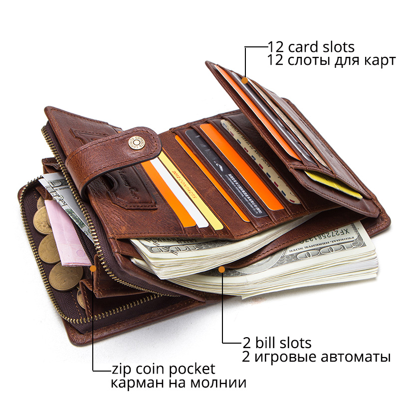CONTACT-S-Genuine-Leather-RFID-Vintage-Wallet-Men-With-Coin-Pocket-Short-Wallets-Small-Zipper-Walet
