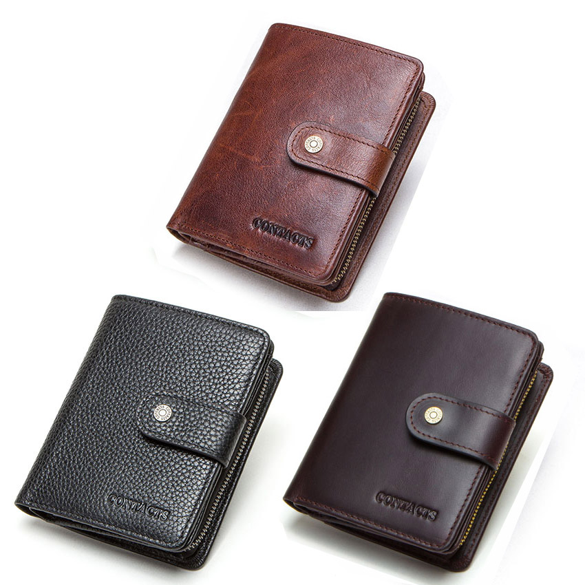 CONTACT-S-Genuine-Leather-RFID-Vintage-Wallet-Men-With-Coin-Pocket-Short-Wallets-Small-Zipper-Walet