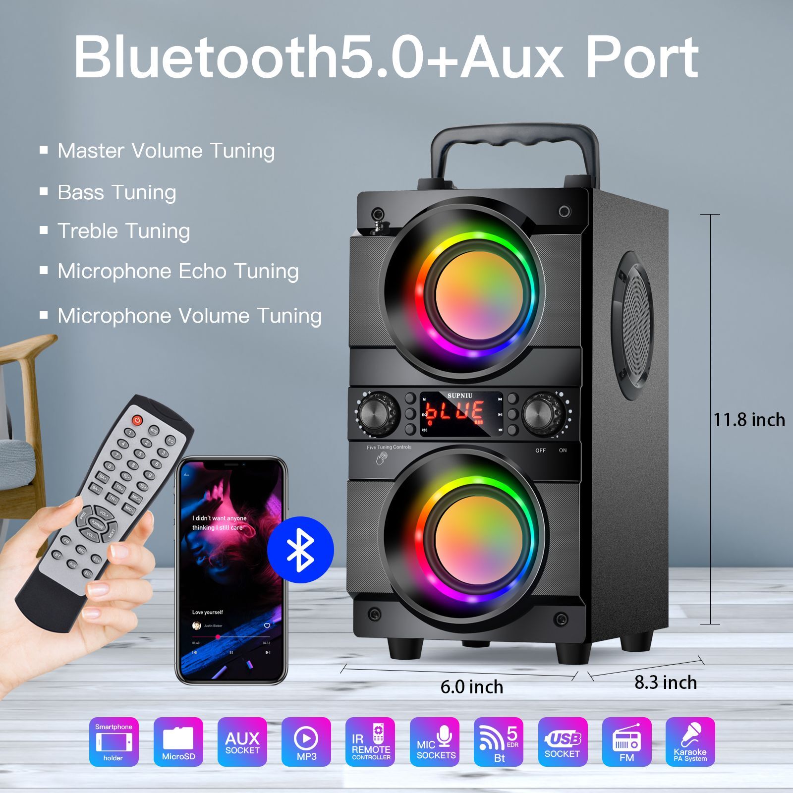 TOPROAD-haut-parleur-Bluetooth-Portable-60W-grande-enceinte-sans-fil-st-r-o-basse-karaok-f
