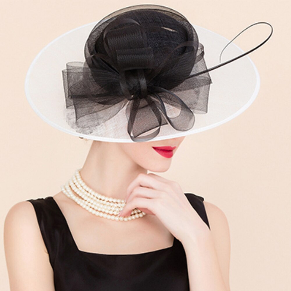 Chapeaux-de-Fascinateur-de-patchwork-noir-et-blanc-d-lasticit-chapeaux-de-Sinamay-d-glise-de