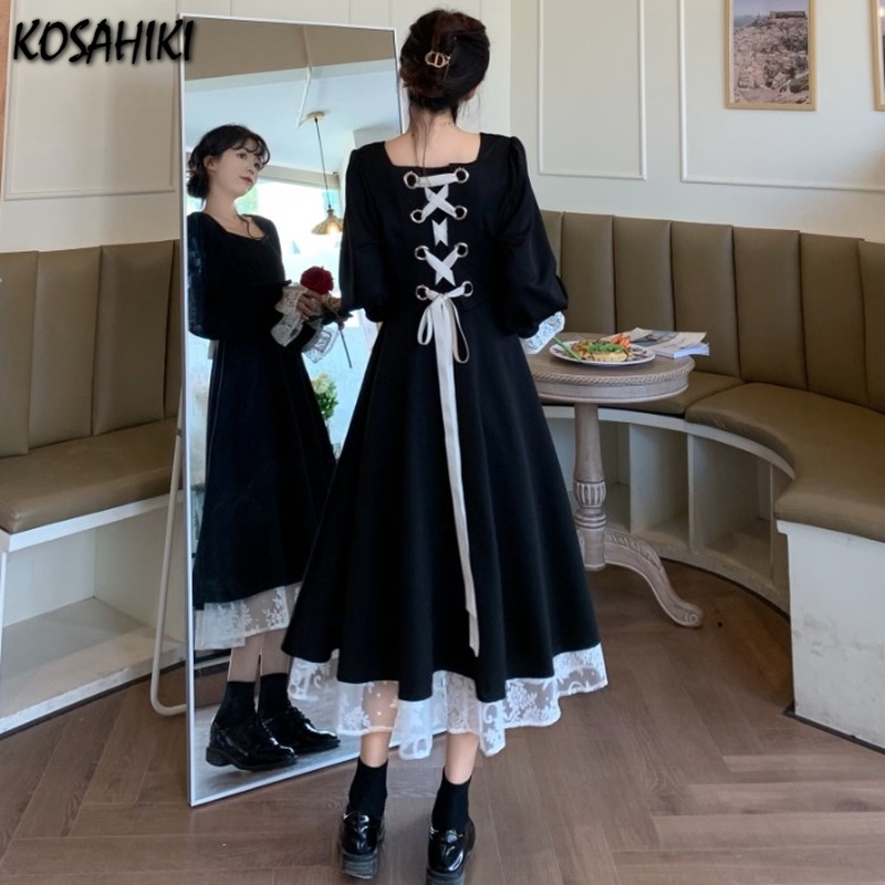 KOSAHIpastel-Robe-Longue-Surdimensionn-e-pour-Fille-Style-Japonais-Lolita-Gothique-Patchwork-Vintage-Bandage-Kawaii-ducatif