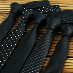 Ricnais-cravate-fine-en-Polyester-pour-hommes-5cm-noir-carreaux-points-ray-s-Jacquard-troite-cravate
