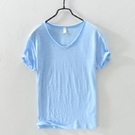 T-Shirt-Manches-Courtes-pour-Homme-V-tement-100-en-Coton-Col-en-V-Couleur-Unie