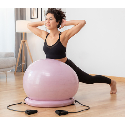 Ballon de yoga/fitness avec anneau de stabilité et bandes de résistance