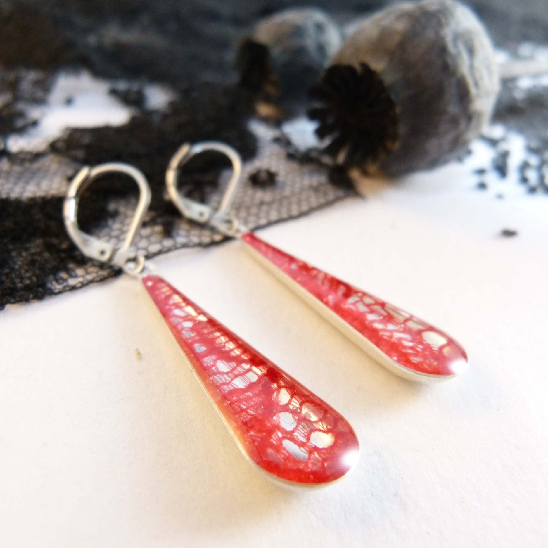 Boucles doreilles-argent-dentelle-goutte