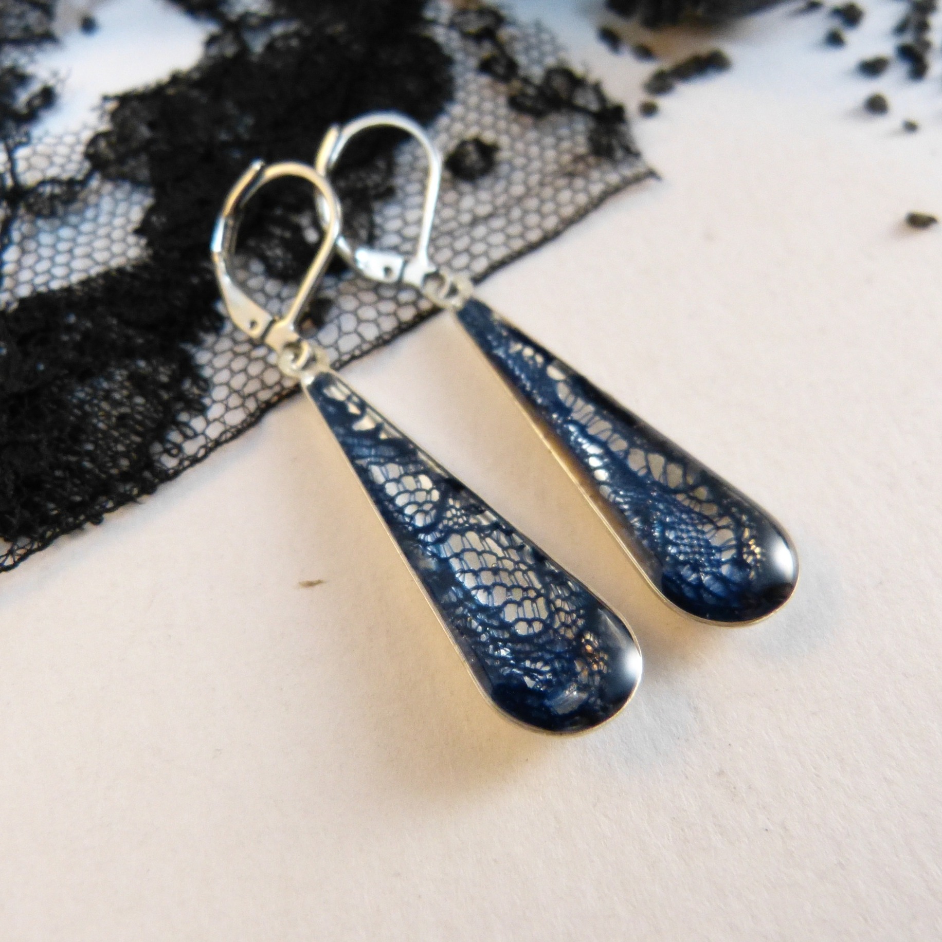 Boucles doreilles-argent-dentelle-goutte