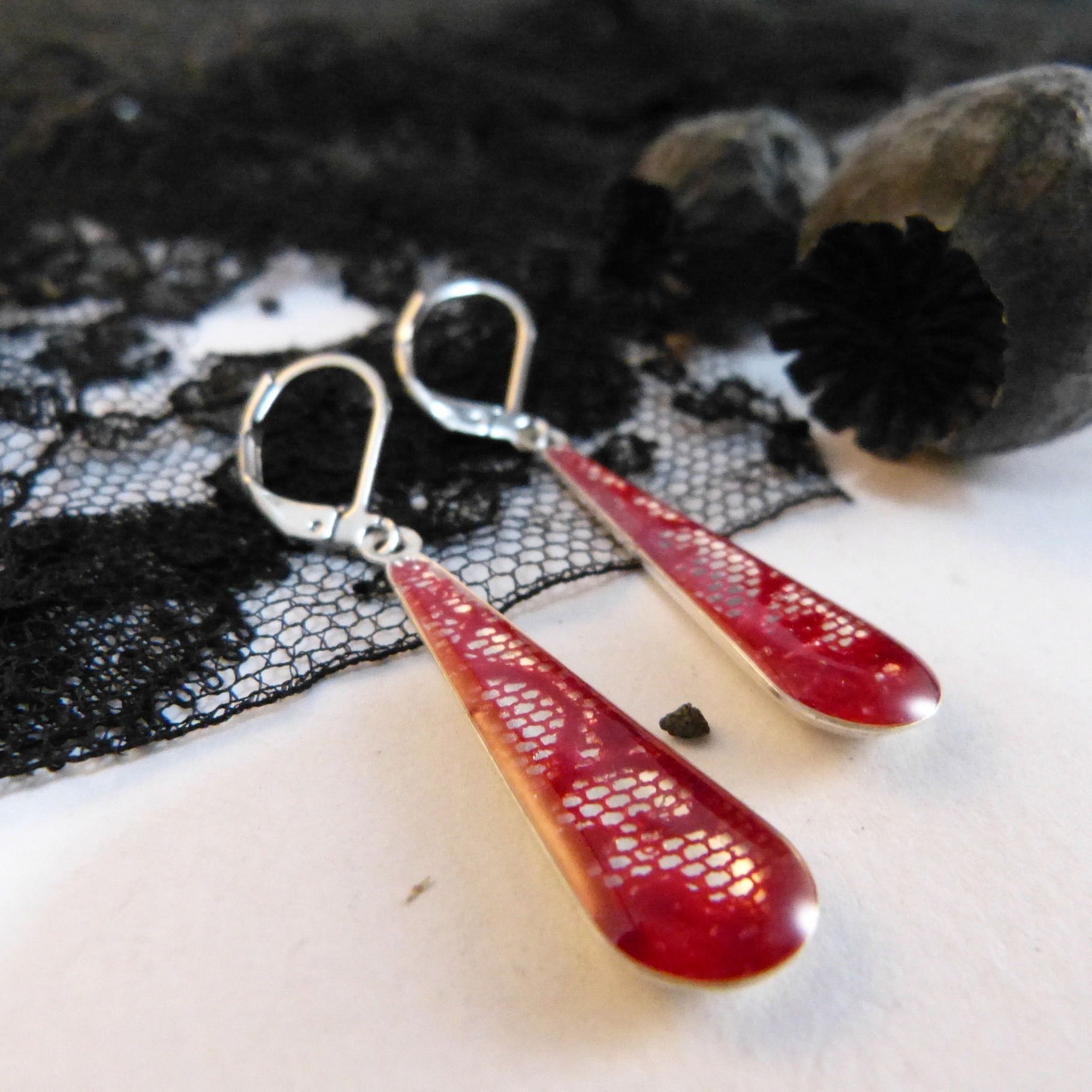 Boucles d'oreilles-argent-dentelle-goutte