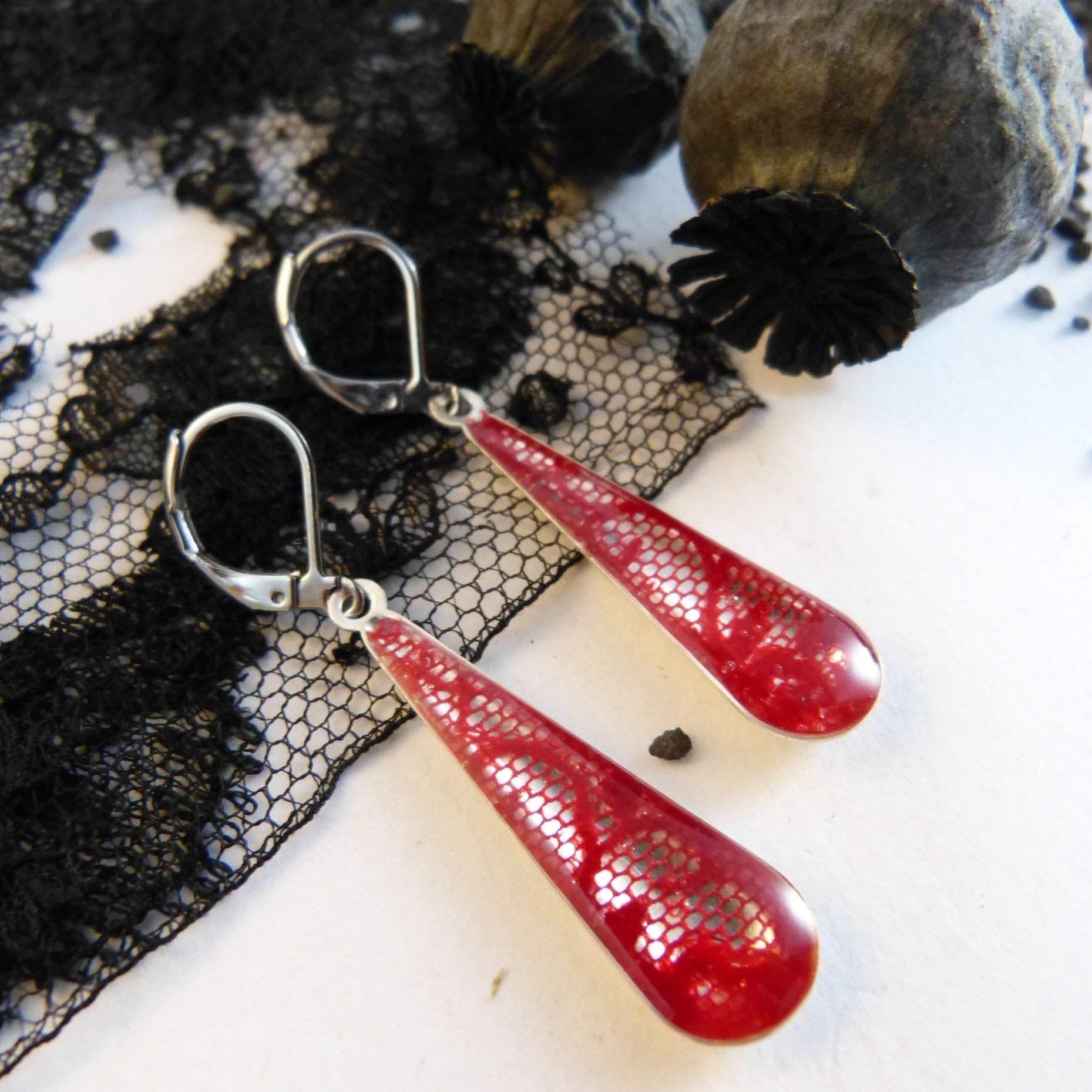 Boucles doreilles-argent-dentelle-goutte