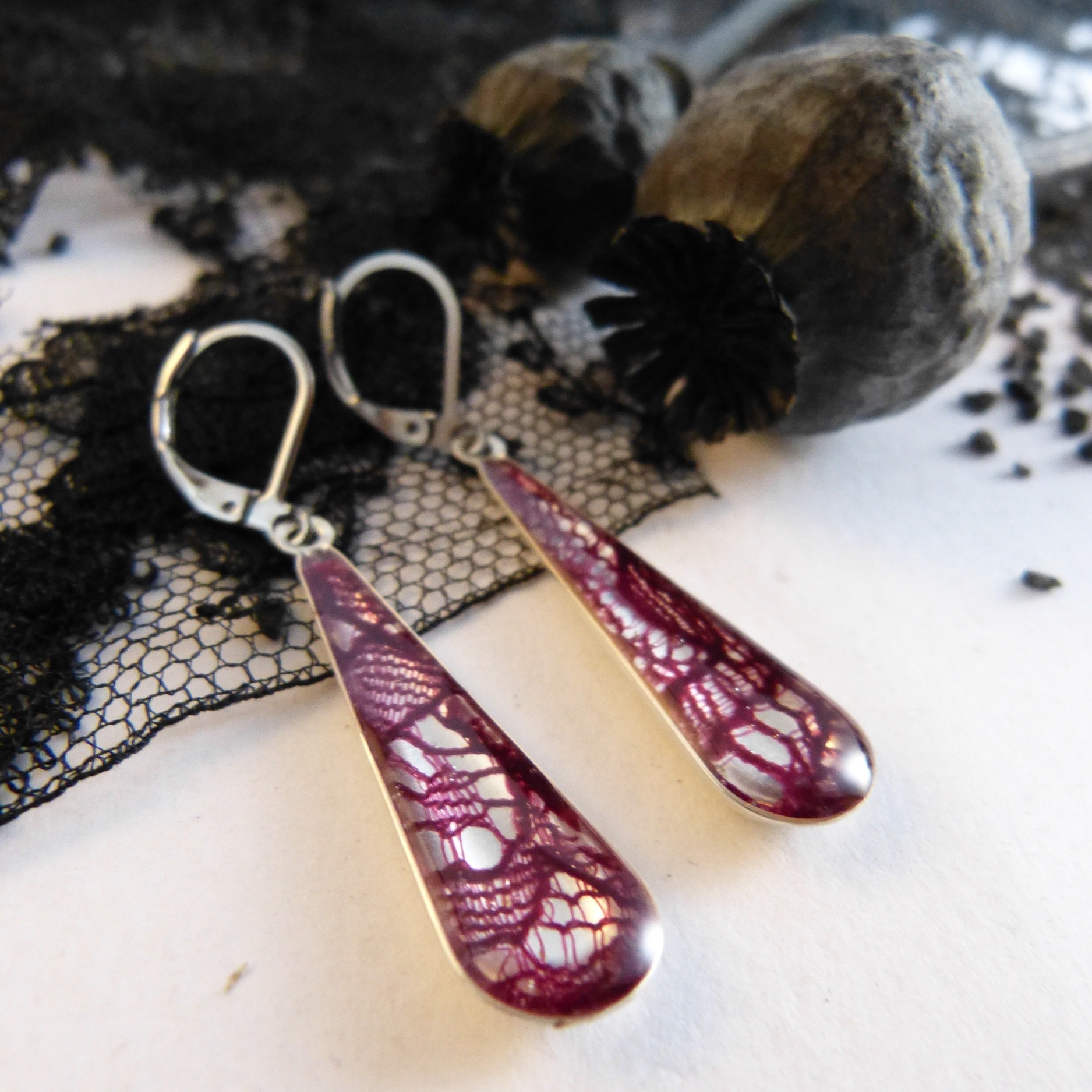 Boucles d'oreilles-argent-dentelle-goutte