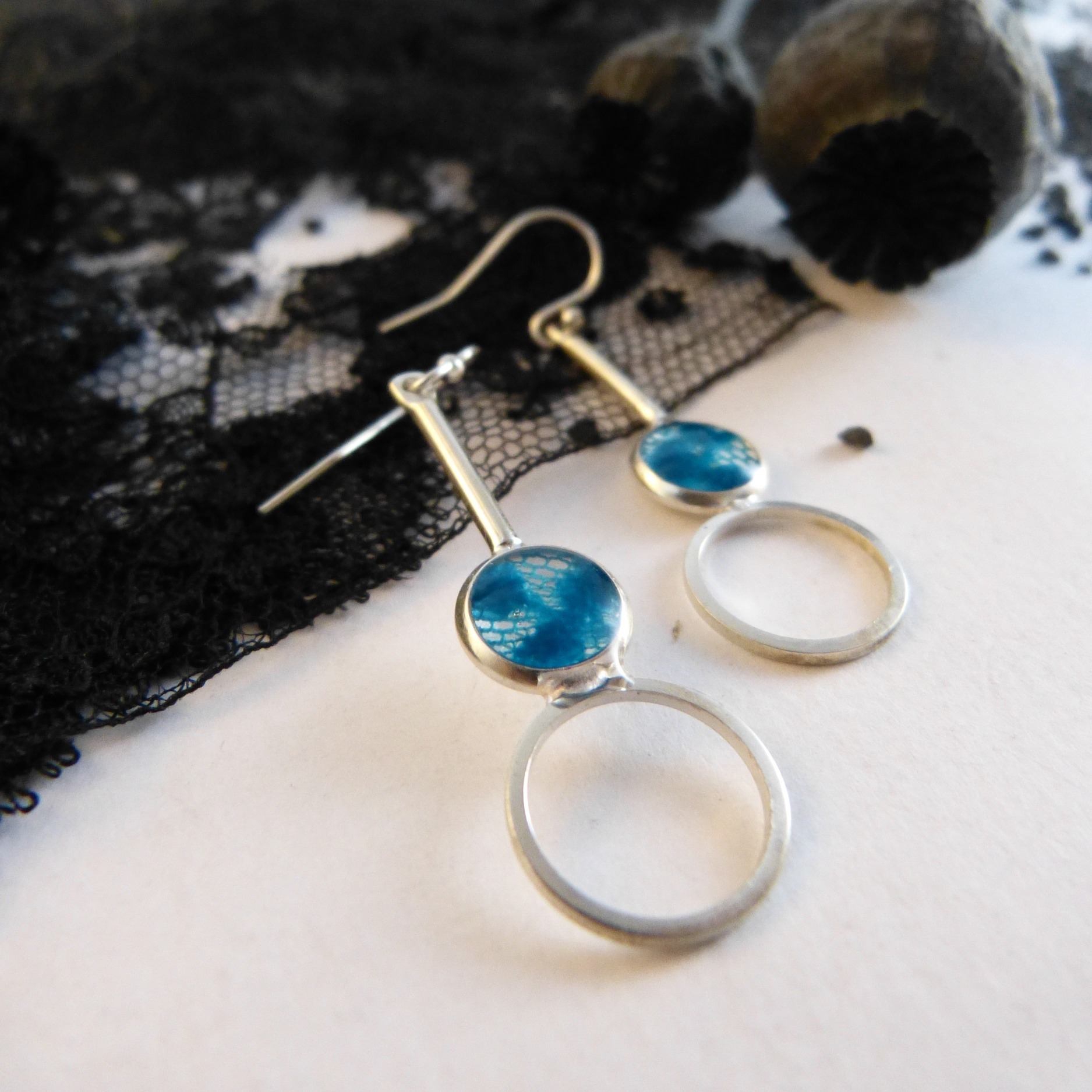 boucles doreilles-dentelle bleu turquoise-Belladone