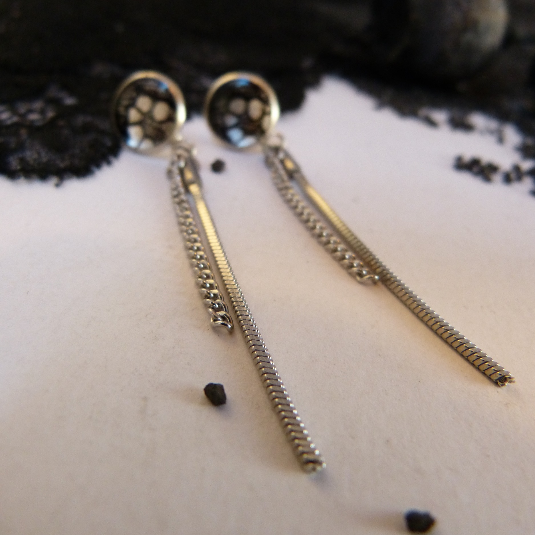 Boucles-dentelle noire-argent-Bilbane
