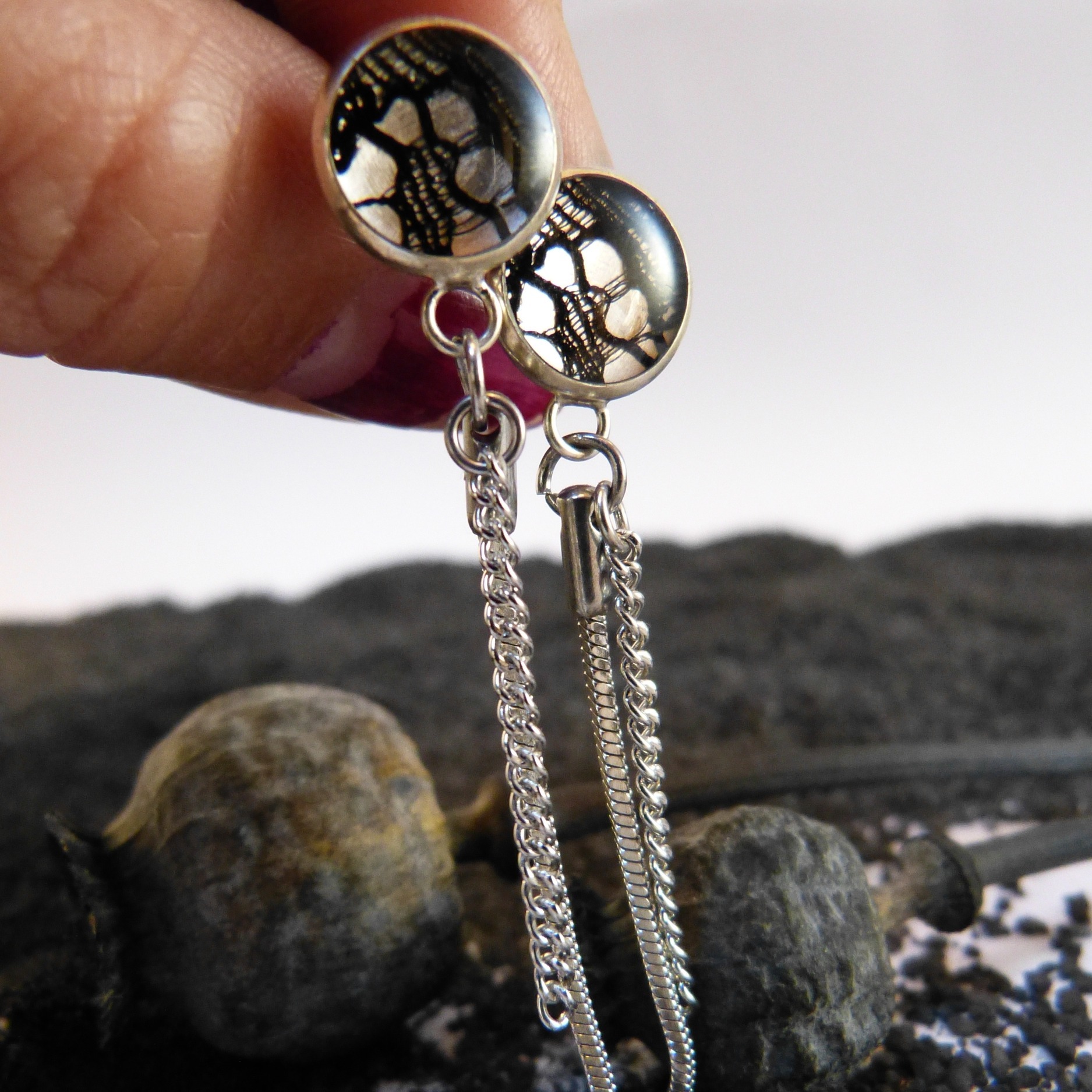 Boucles-dentelle noire-argent-Bilbane-Belladone