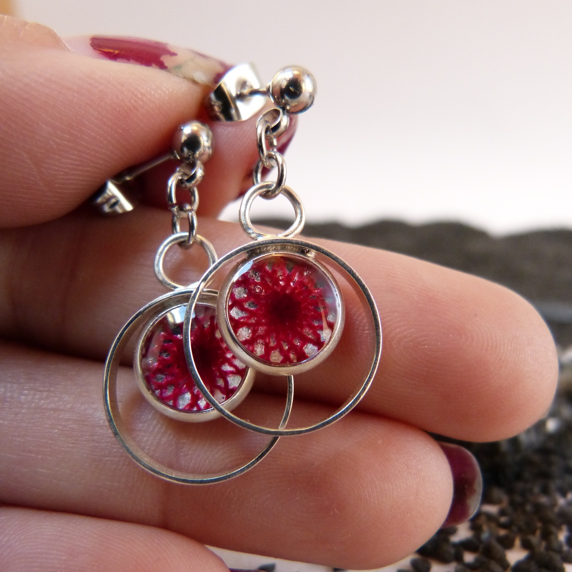 boucles doreilles-dentelle-argent-perline-belladone