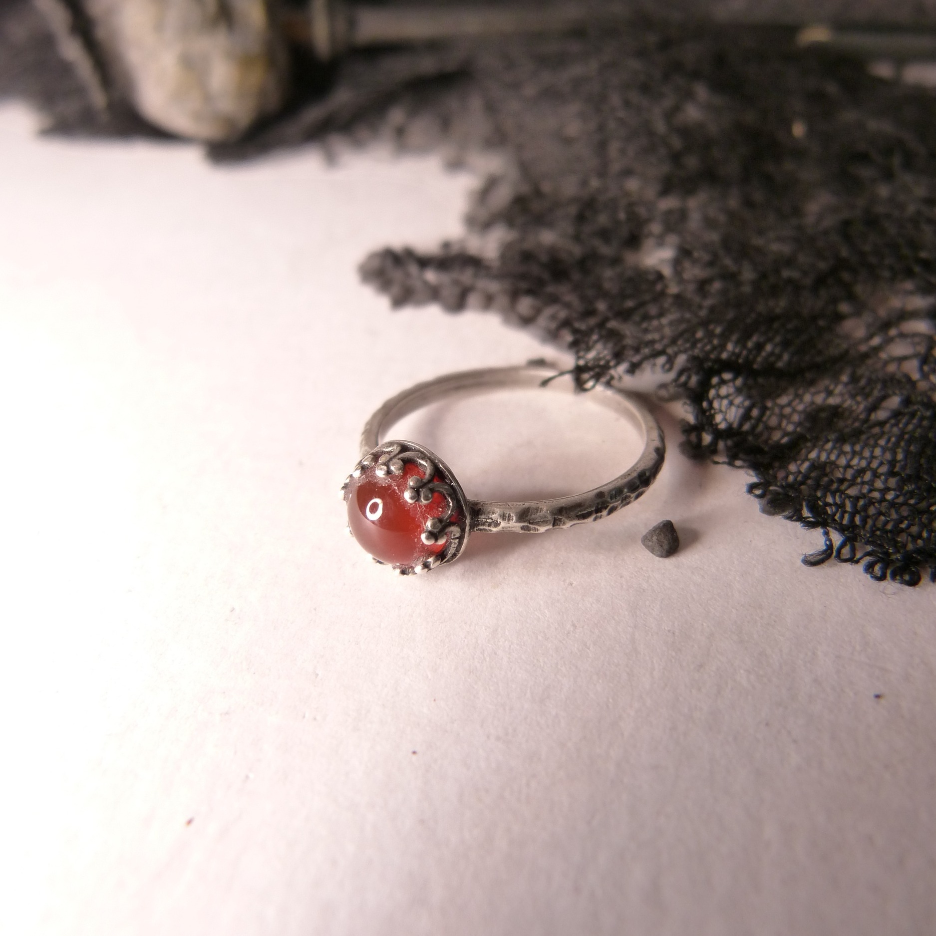 bague-pierre semi precieuse-cornaline-plaqué argent belladone
