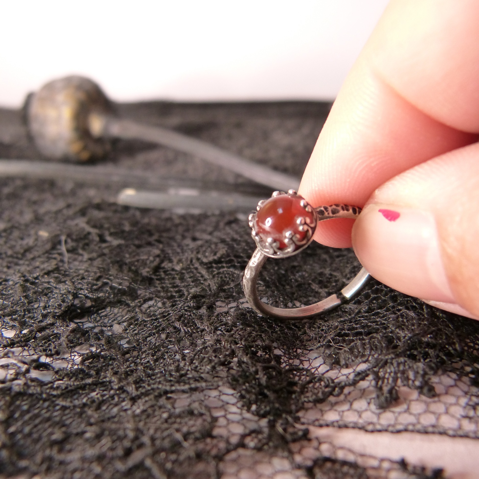 bague-pierre semi precieuse-cornaline-plaqué argent belladone