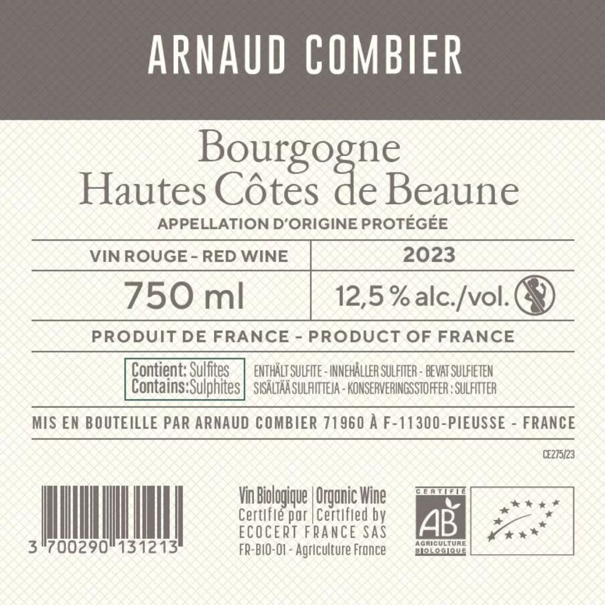Hautes cotes de beaune combier contre etiquette