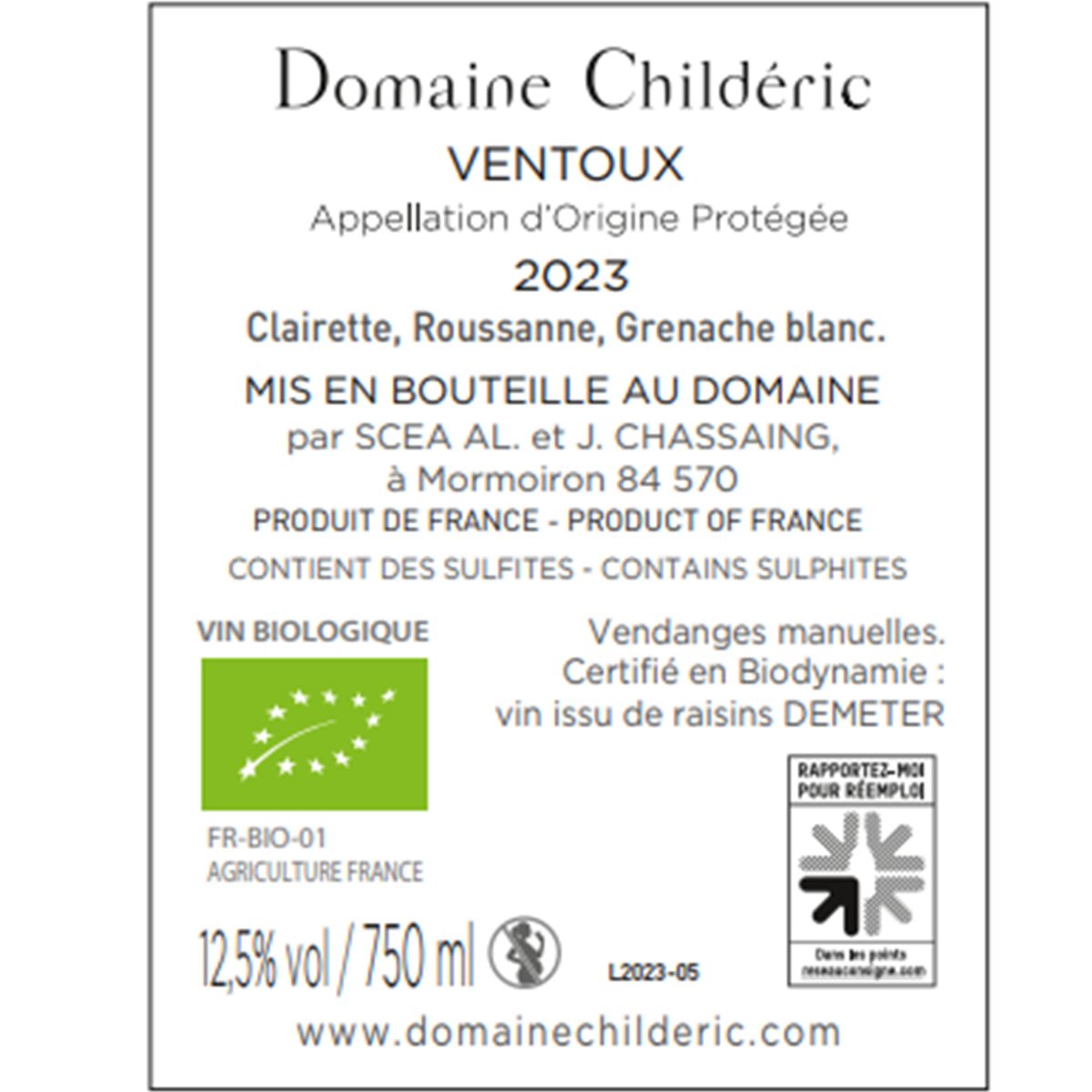 CHILDERIC ventoux sous les etoiles contre etiquette