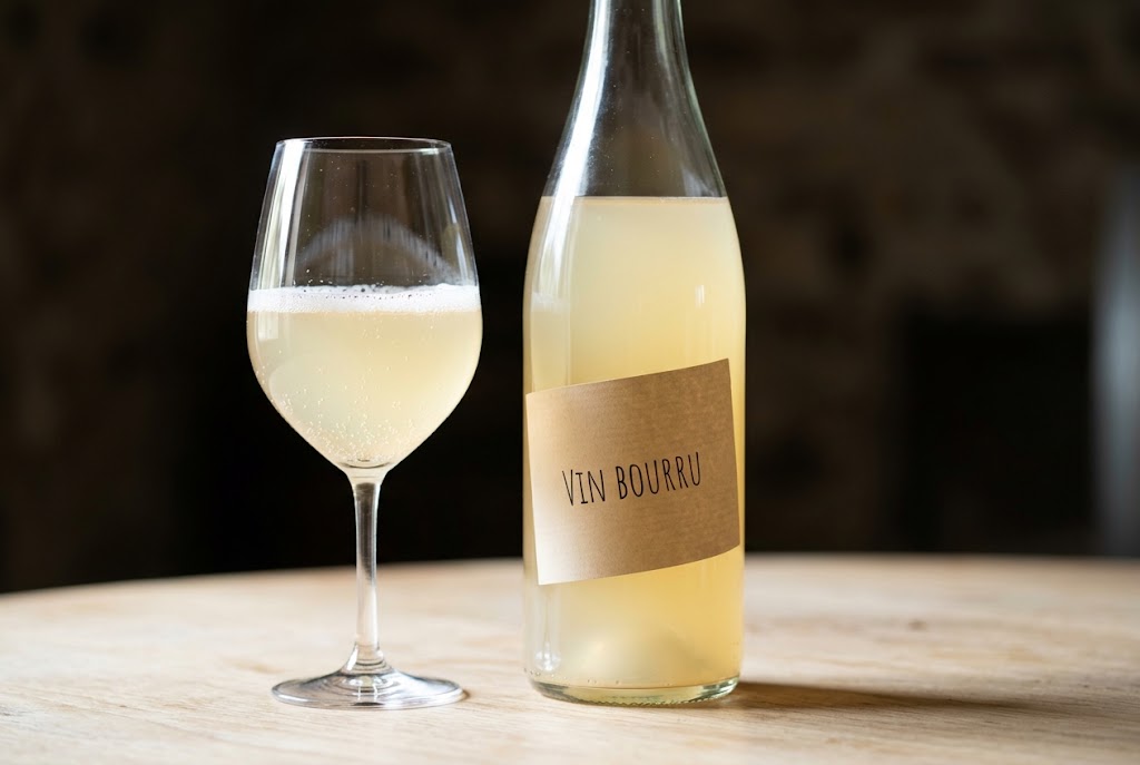 Vin bourru blanc, trouble et légèrement pétillant