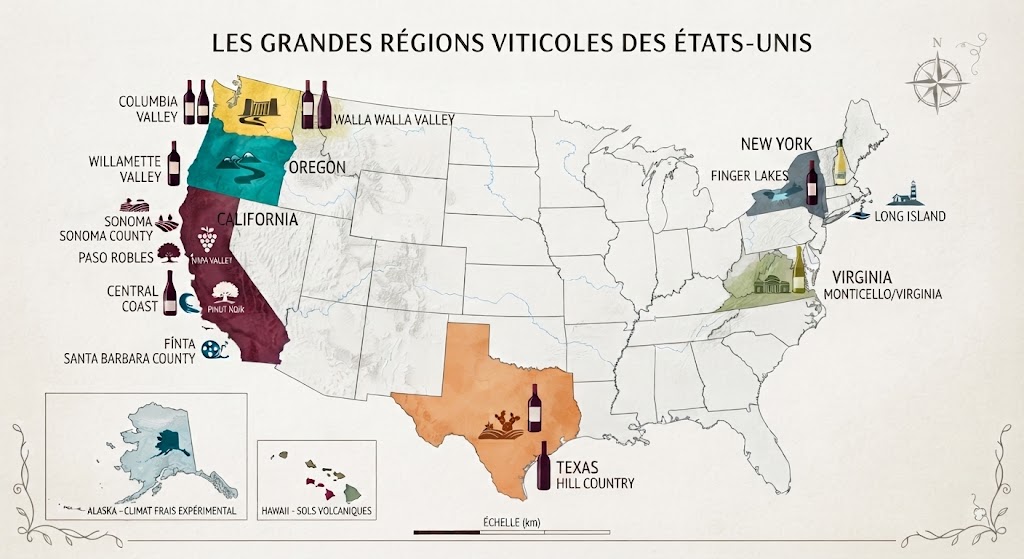 Carte des régions viticoles des États-Unis